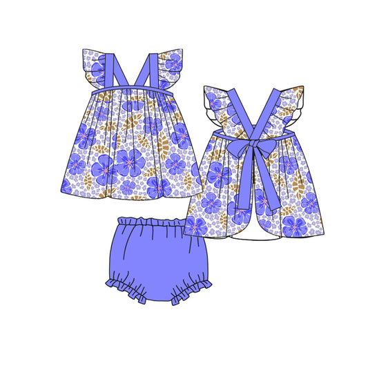 10.11 custom each style moq 5eta 4-6week Sibling Sister floral blue baby girl short sleeve briefs sets and dress and rompers match family design