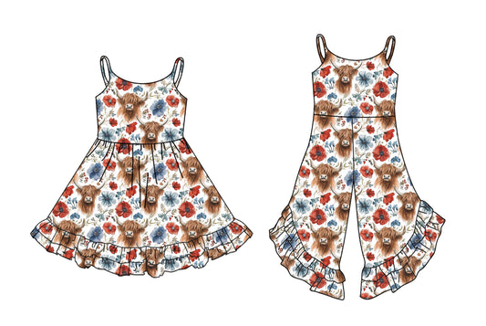 2.26 custom each style moq 5eta 4-6week Sibling Sister alpine head floral baby girl dress and jumpsuit match family design