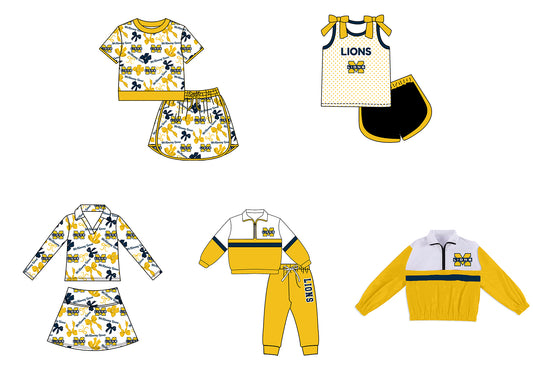 Custom moq 5 mix size milk silk summer teams Girls Polka Dot Top Shorts Set Top Skirt Short Set Zipper Pullover Jogger Pants Set Yellow Pullover Tops