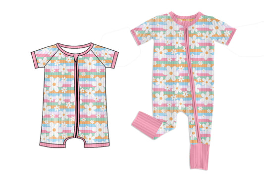 25.6.4 custom each style moq 5eta 4-6week Sibling Sisters floral baby girl short sleeve romper and long sleeve romper match family design