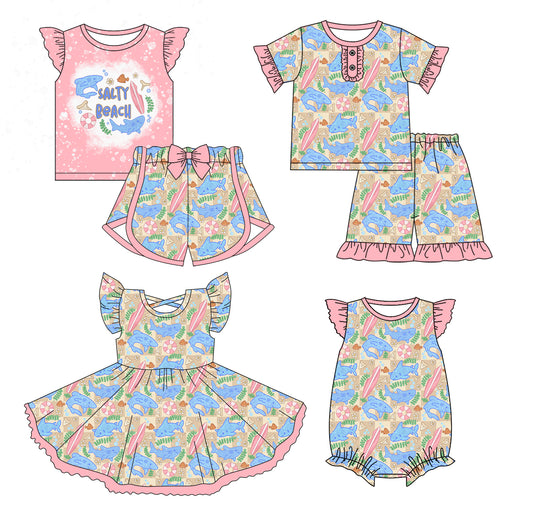 4.12 custom each style moq 5eta 4-6week Sibling Sisters baby girl short sleeve shorts sets 1 and sets 2 and dress and rompers match family design