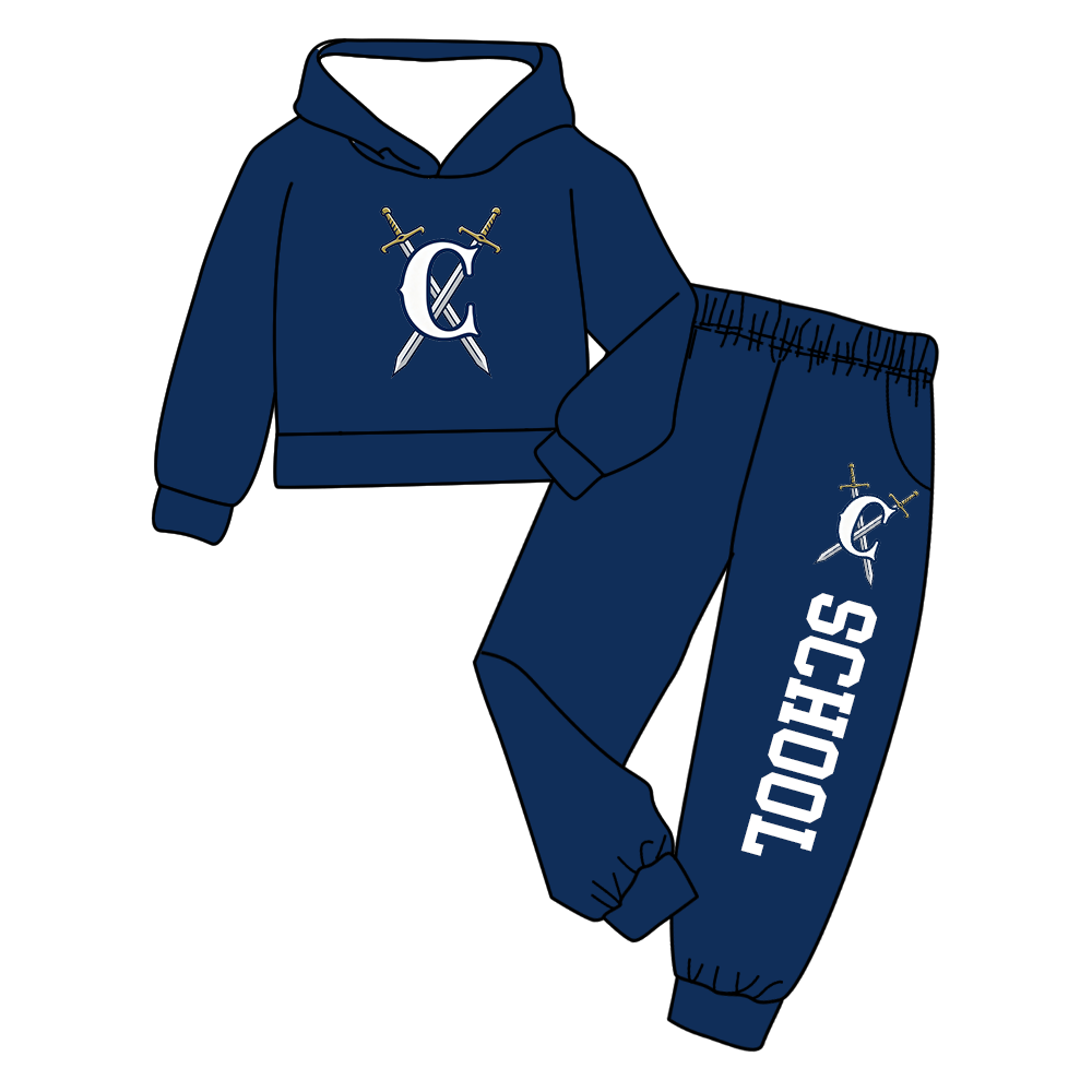 custom moq 5 mix size MSD072206 Baby Kids Letter Print Long Sleeve Hooded Top Matching Trousers Two Piece Team Clothes Set