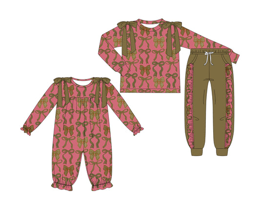 25.7.17 custom each style moq 5eta 4-6week Sibling Sister bow baby girl long sleeve pants sets and rompers match family design