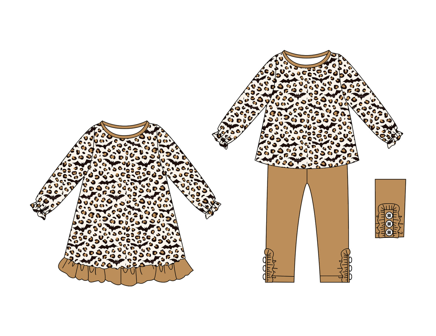 25.6.7 custom each style moq 5eta 4-6week Sibling Sisters bat leopard baby girl long sleeve pants sets and dress match family design