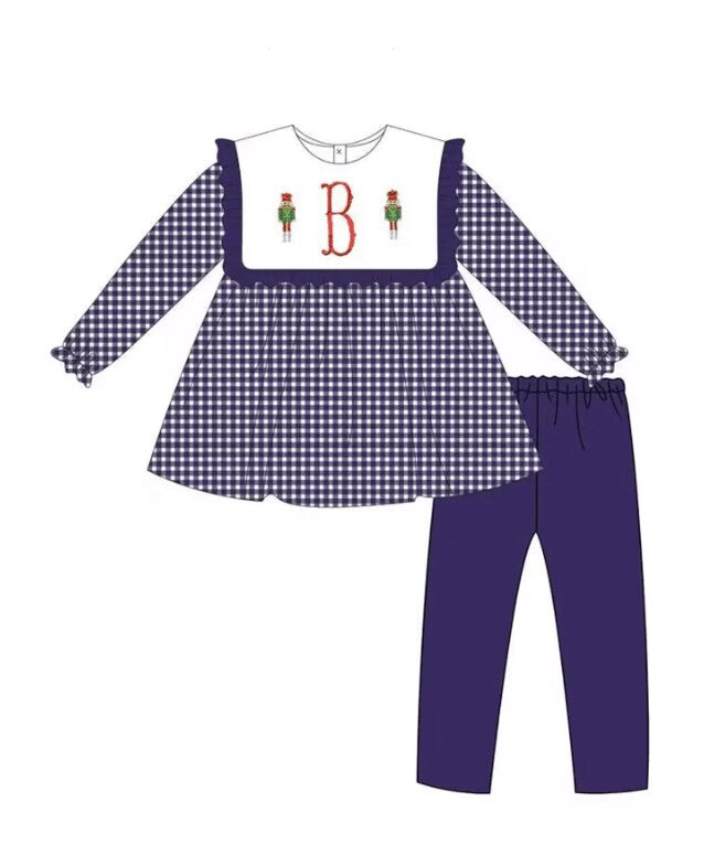 5.17custom each style moq 5eta 4-5week Sibling Sister nutcracker knight print purple girls and boys outfits and baby romper match family design