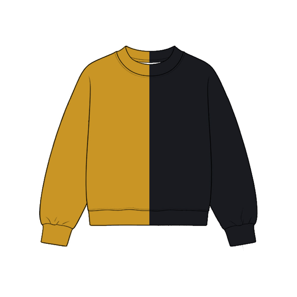 Custom moq 5 girls  Blank Cotton Mustard Yellow + Black Sweatshirt