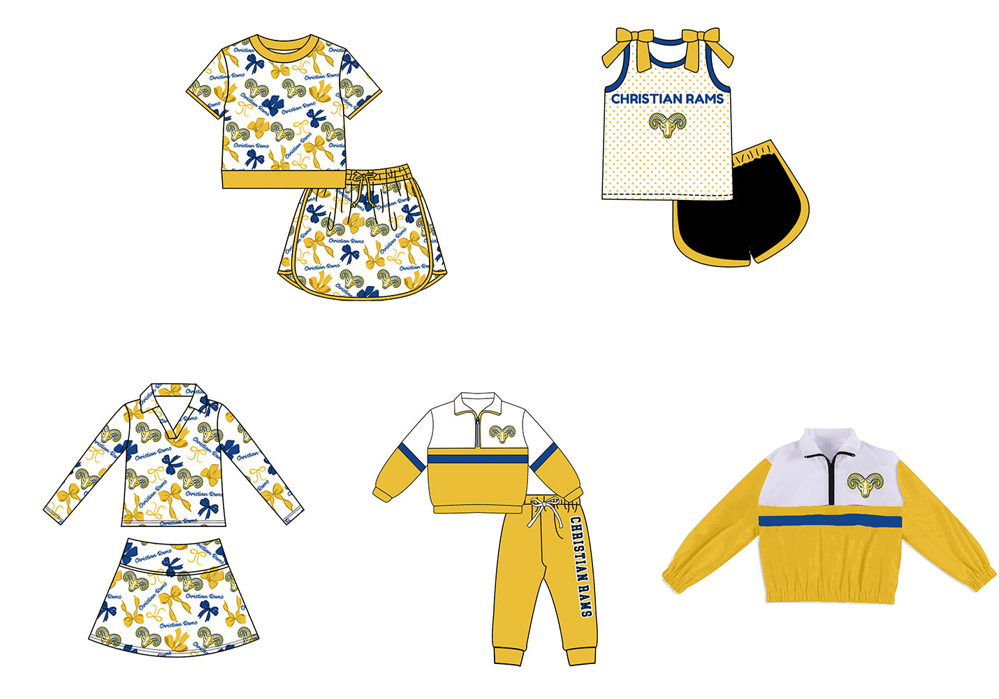 Custom moq 5 mix size milk silk summer teams Girls Polka Dot Top Shorts Set Yellow Top Skirt Short Set Zipper Pullover Jogger Pants Set