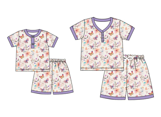 4.25 custom each style moq 5eta 4-6week Sibling Sister butterfly short sleeve shorts sets and adult sets match design