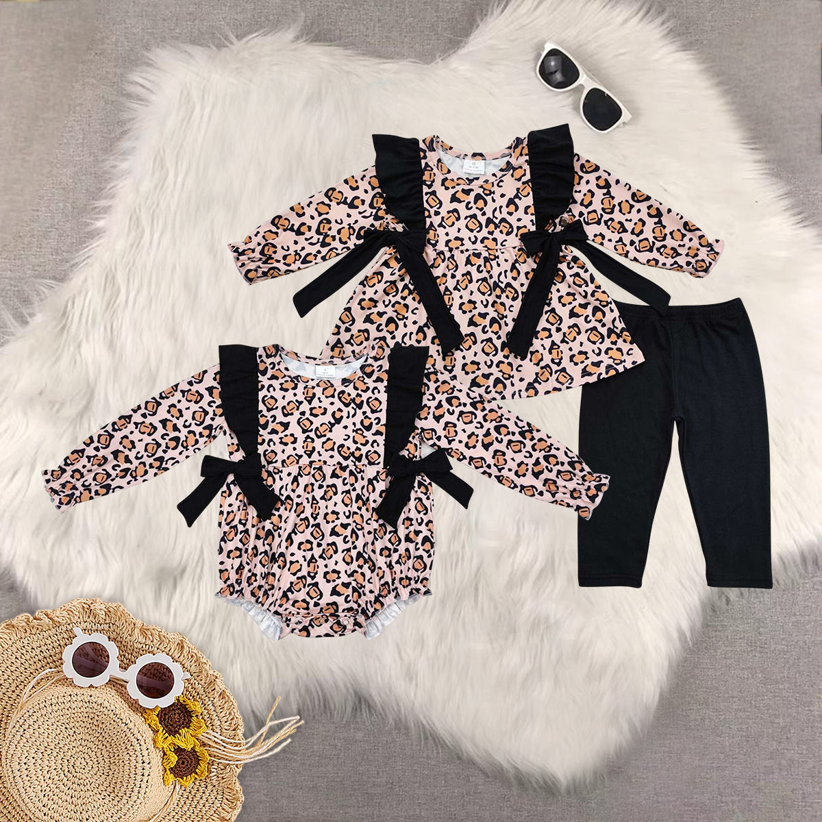 RTS NO MOQ Sibling baby girls clothes fall long-sleeved trousers suit & romper