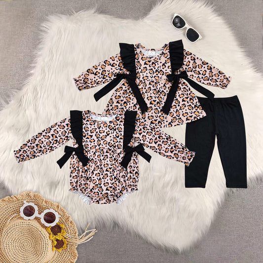 RTS NO MOQ Sibling baby girls clothes fall long-sleeved trousers suit & romper