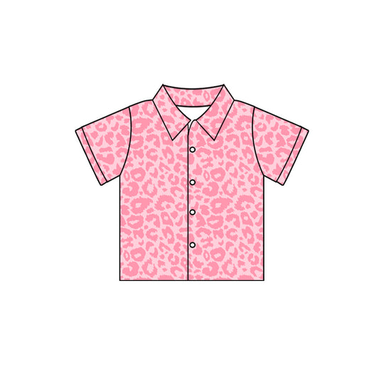 10.3 custom each style moq 5 eta 4-6week baby girls clothes leopard pink short sleeve top