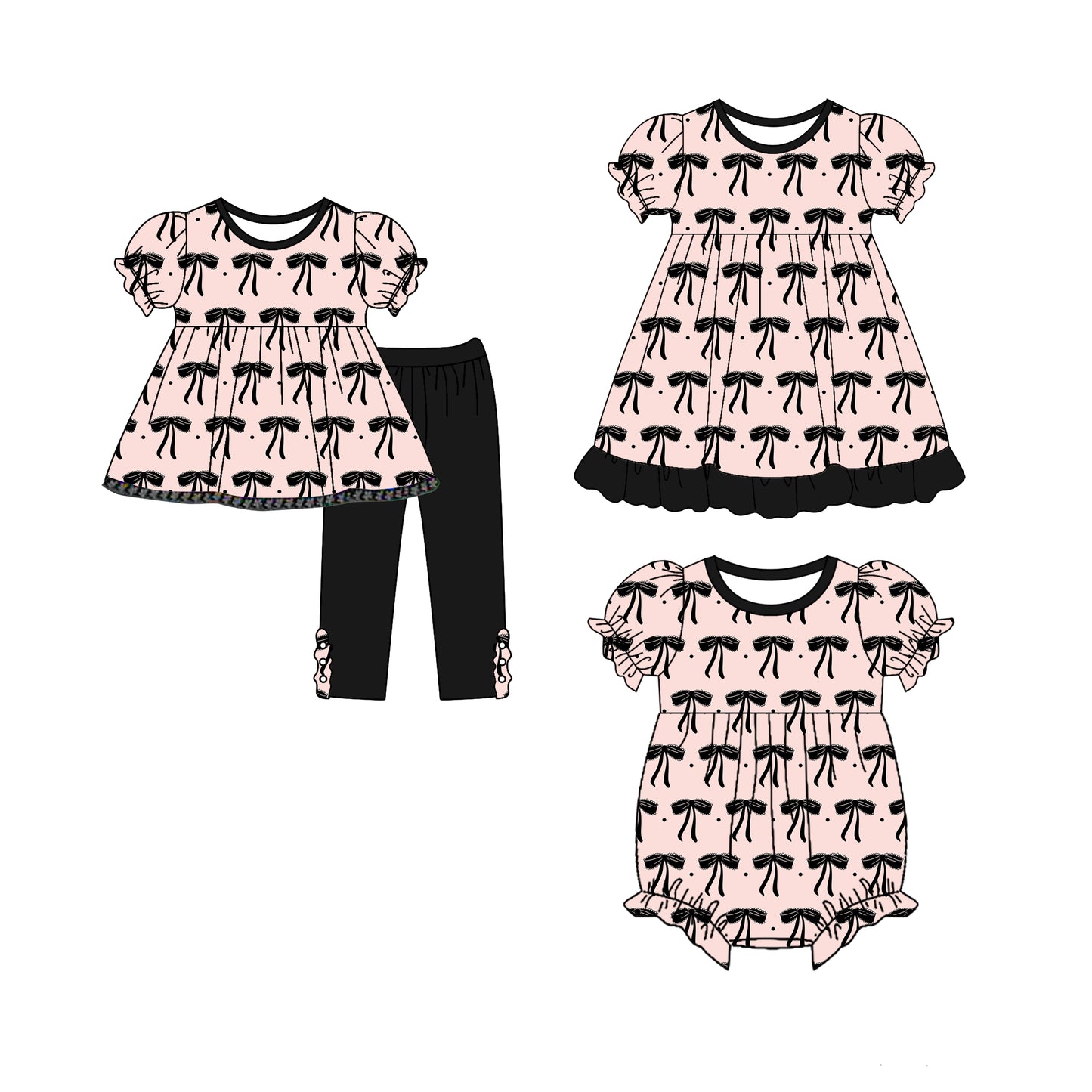 25.5.9 custom each style moq 5eta 4-6week Sibling Sisters bow baby girl short sleeve pants sets and dress and rompers match family design