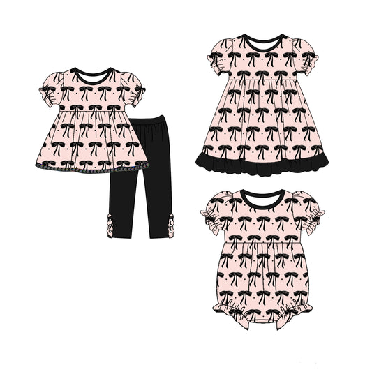 25.5.9 custom each style moq 5eta 4-6week Sibling Sisters bow baby girl short sleeve pants sets and dress and rompers match family design