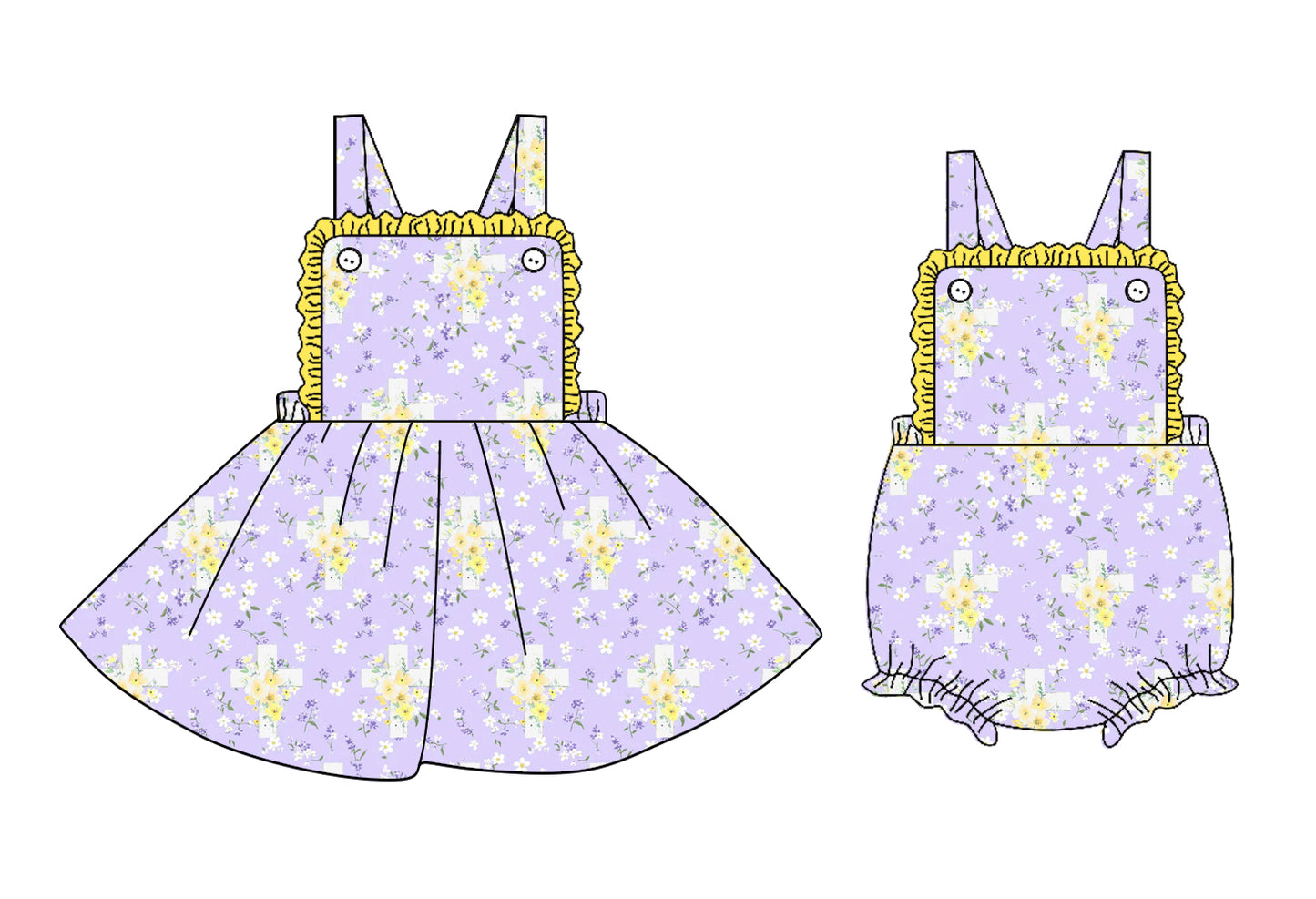 25.9.25 custom each style moq 8 eta 6-8week Sibling Sisters easter floral baby girl short sleeve dress and rompers match family design