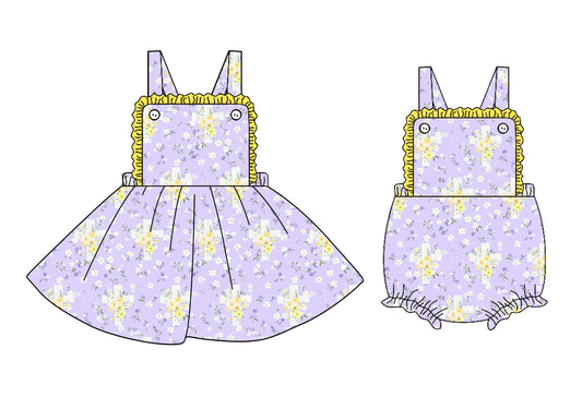 25.9.25 custom each style moq 8 eta 6-8week Sibling Sisters easter floral baby girl short sleeve dress and rompers match family design