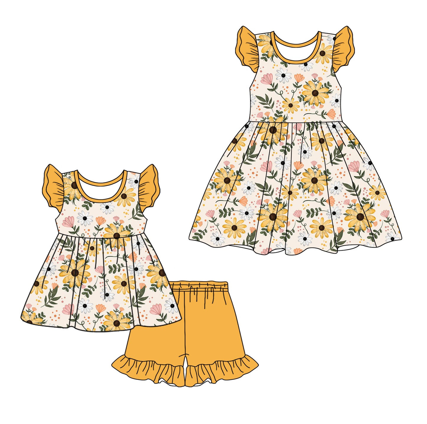 12.21 custom each style moq 5eta 4-6week Sibling Sister floral baby girl short sleeve shorts sets and dresses match design