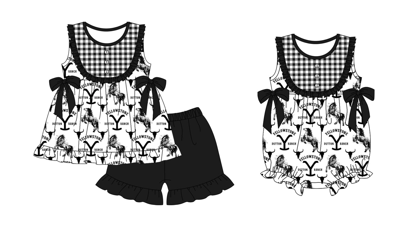 11.19 custom each style moq 5eta 4-6week Sibling Sister horse baby girl short sleeve shorts sets and rompers match design
