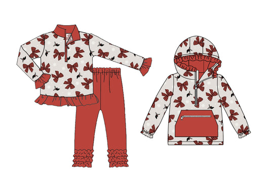 25.8.22 custom each style moq 5eta 4-6week Sibling Sisters bow baby girl long sleeve pants sets and top match family design