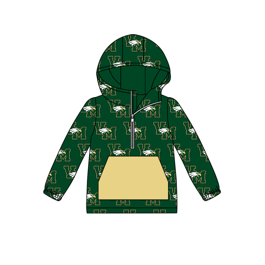custom moq 3 eta 6-7weeks Green and gold lettering long sleeve zip pocket hoodie