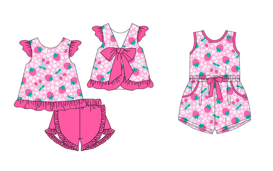 25.11.15 custom each style moq 5 eta 6-8week Sibling Sister strawberry floral baby short sleeve shorts sets and jumpsuit match design