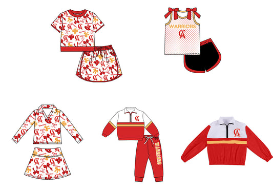 Custom moq 5 mix size milk silk summer teams Girls Red Polka Dot Top Shorts Set Top Skirt Short Set Zipper Pullover Jogger Pants Set
