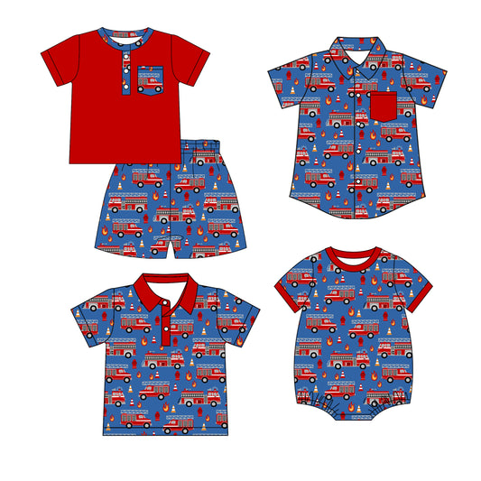 Custom moq 5 mix size Baby Boy Car Print Short-Sleeved Top And Shorts Set Romper Polo Shirt Outfit for Toddlers Boys