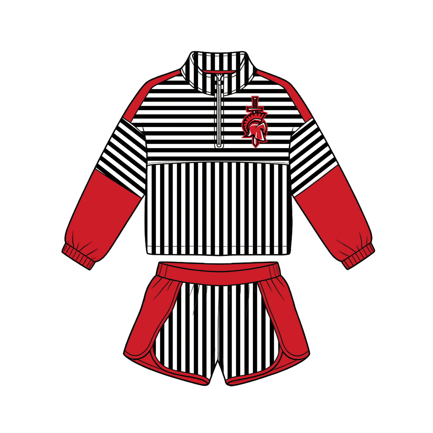 custom moq 5 mix size MSD072506 Baby Girls Stripe Print Zip Pullover Matching Shorts Two Piece Yoga Active Clothes Set