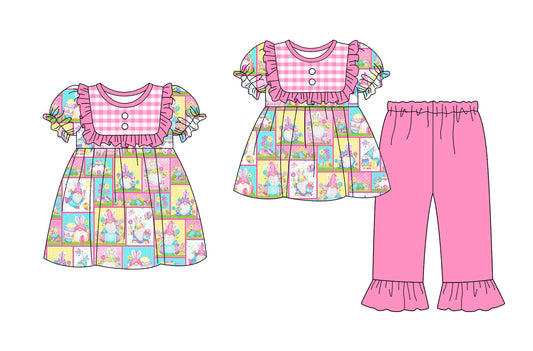 25.9.24 custom each style moq 8 eta 6-8week Sibling Sisters bunny baby girl short sleeve pants sets and dress match family design