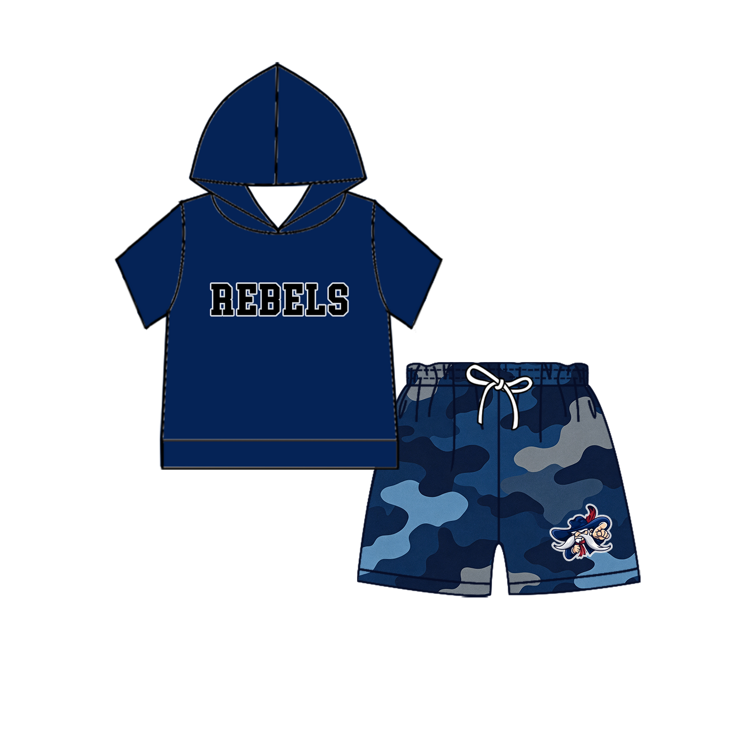 custom moq 5 mix size MSD070406 Baby Kids Long Sleeve Hooded Top And Camo Elastic Waist Shorts Clothes Set