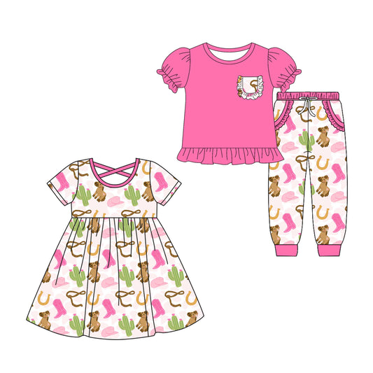 4.28 custom each style moq 5eta 4-6week Sibling Sister boot horse baby girl pants sets and dress match family design