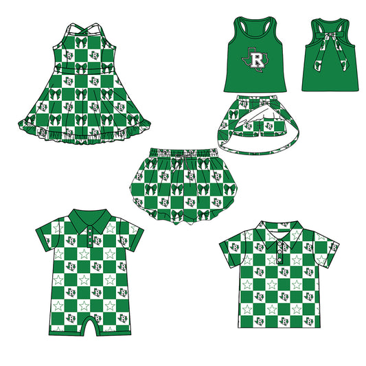 Custom moq 5 mix size milk silk summer teams Baby Girl Green Sleeveless Top Skirts Set Dress And Shorts Yoga Outfit Boy's Short-Sleeved Polo Shirt And Romper
