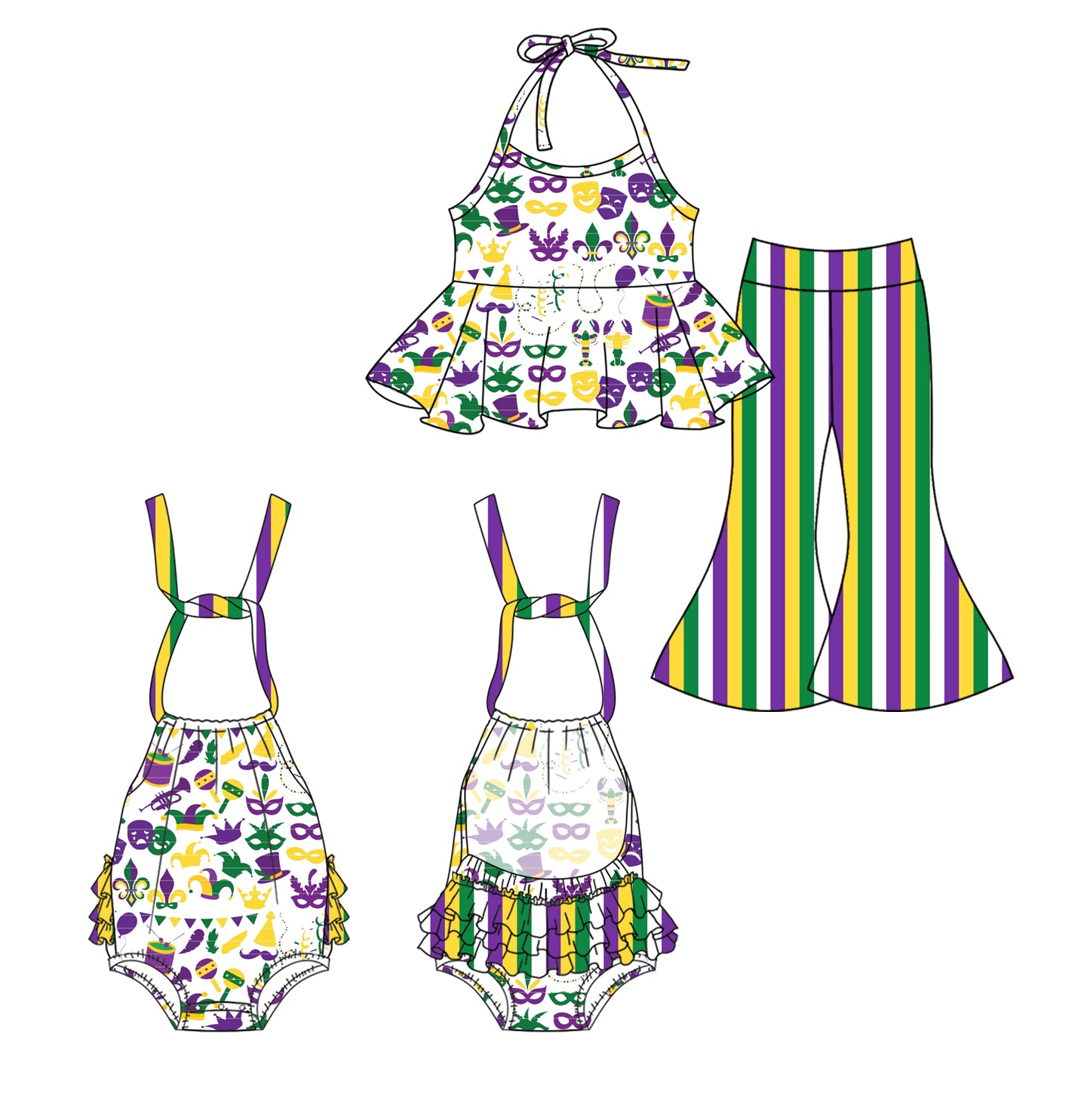 25.11.6 custom each style moq 5 eta 6-8 week Sibling Sister mardi gras baby girl short sleeve shorts sets and rompers match family design