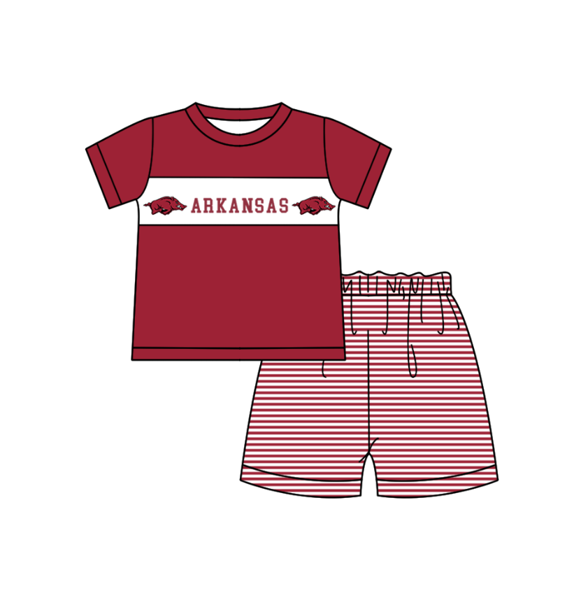Custom moq 5 mix size milk silk summer teams baby girl boys clothes red short sleeve shorts sets 2 and brief sets and dress and rompers 2 series