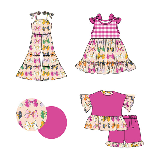 2.22 custom each style moq 5eta 4-6week Sibling Sister bow baby girl sets and dress and jumpsuit match family design