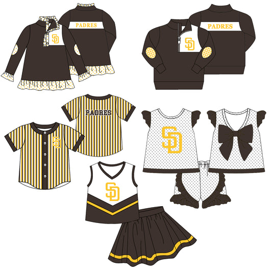 Custom moq 5 mix size milk silk summer teams Girls Long Sleeve Brown Top Matching Short Sleeve Set Boys Tops