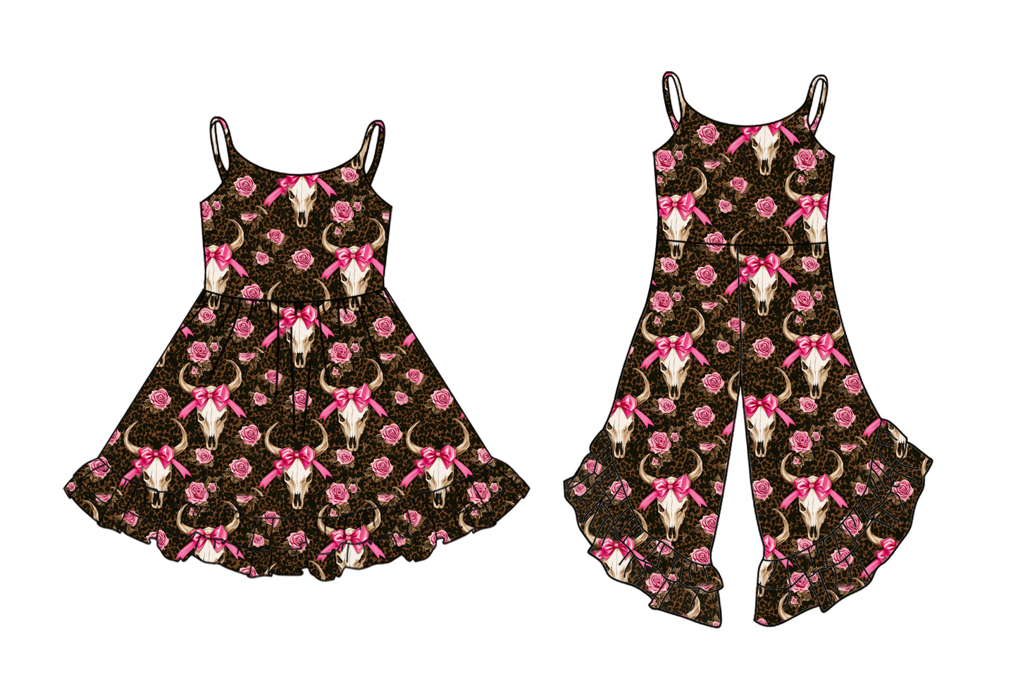 2.25 custom each style moq 5eta 4-6week Sibling Sister cow head bow floral baby girl dress and jumpsuit match family design