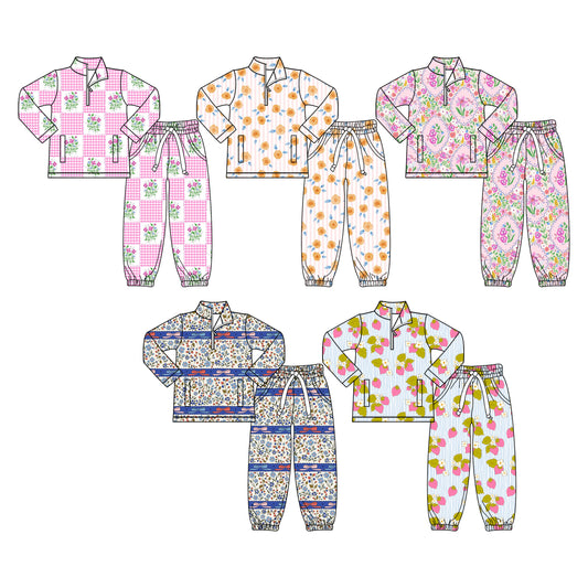 25.10.10 custom each style moq 5 eta 6-8week Sibling Sisters floral baby girl long sleeve pants sets 5 match family design