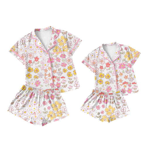 3.21 custom each style moq 5eta 4-6week Sibling Sister floral short sleeve shorts sets and adult sets match design