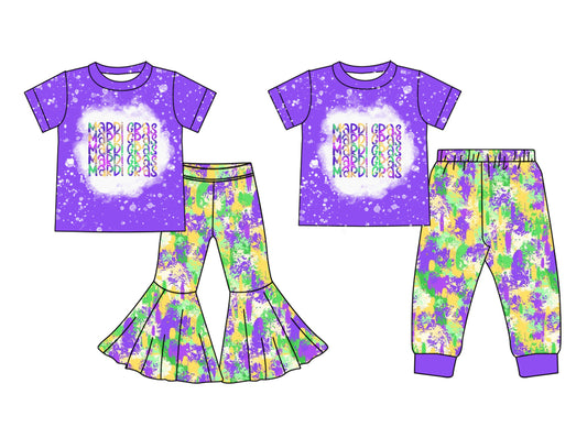 25.10.4 custom each style moq 8 eta 6-8week Sibling Sisters mardi gras baby boy short sleeve pants sets 2 match family design