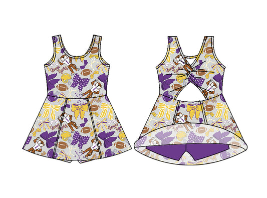 Custom moq 5 mix size Baby Girl Purple Sleeveless Yoga Knee-Length Dress Casual Dress for Toddlers And Kids