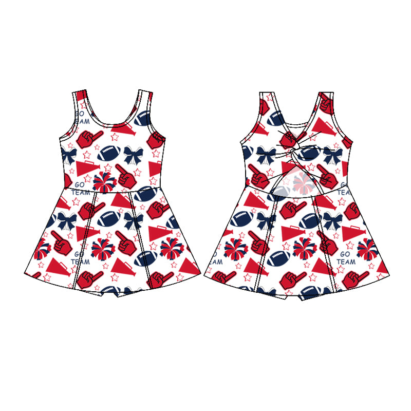 Custom moq 5 each style summer teams baby girls clothes team red hooded long sleeve tops and short sleeve top and dress and shorts-25.6.12