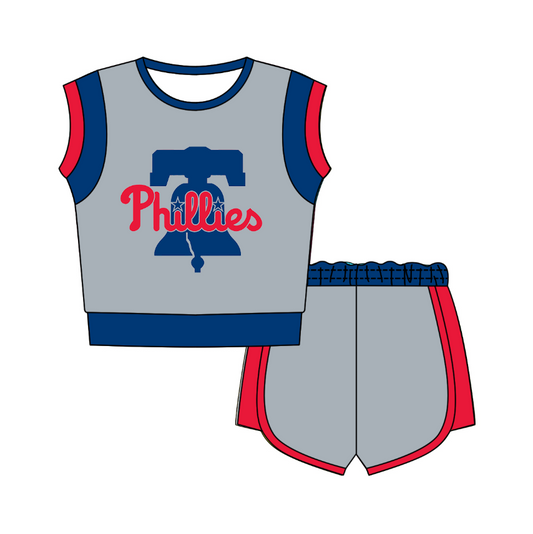 Custom moq 5 mix size milk silk summer teams Grey Sleeveless O-Neck Top And Shorts Set Cute And Comfortable Kids' Outfit