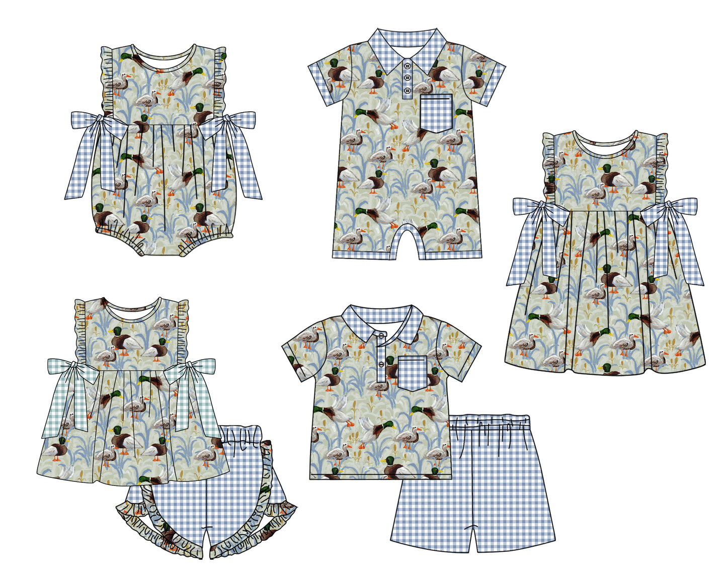 11.14 custom each style moq 5eta 4-6week Sibling Sister duck baby girl short sleeve shorts sets and sets 2 and girls romper and boy romper and dress match design