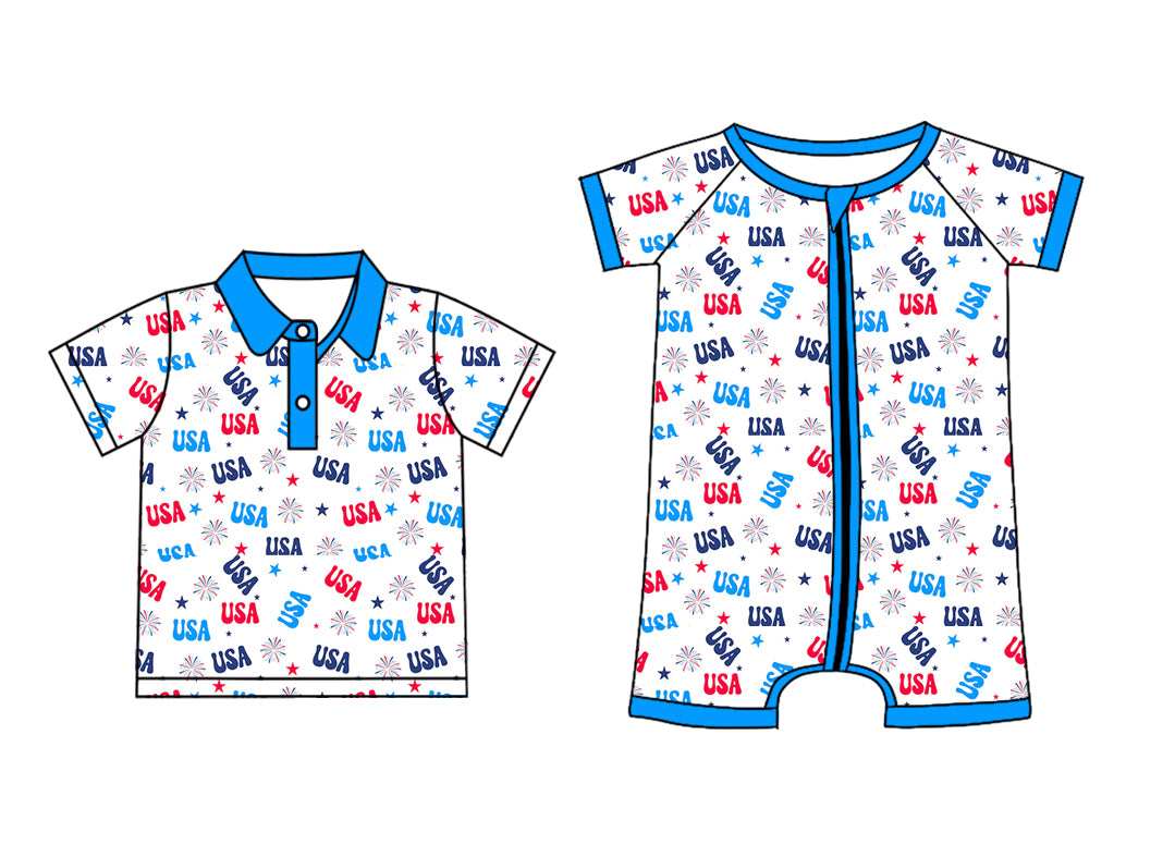 25.12.29 custom each style moq 5 eta 6-8 week Sibling Sister USA baby boy short sleeve rompers and top match family design