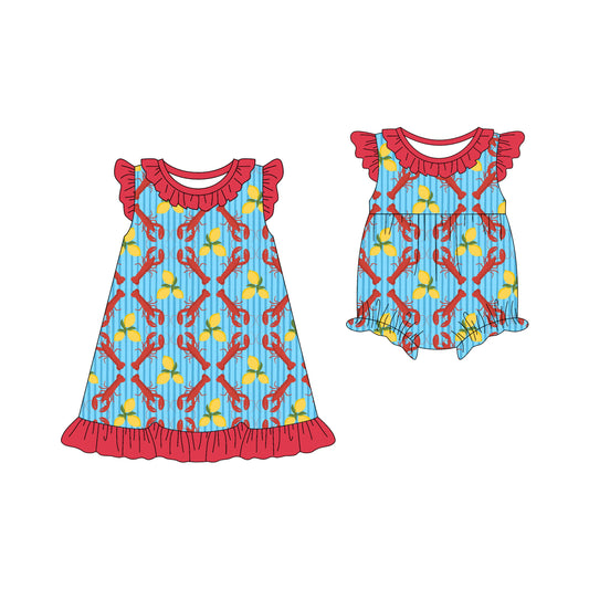 25.12.16 custom each style moq 5 eta 6-8week Sibling Sister lobster baby short sleeve romper and dress match design
