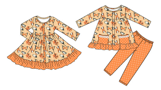 25.7.29 custom each style moq 5eta 4-6week Sibling Sisters bow baby girl long sleeve pants sets and dress match family design