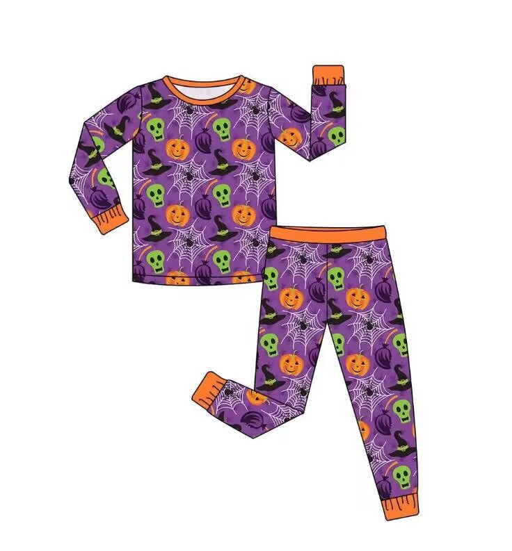 5.9custom each style moq 5eta 4-5week Sibling Sister Halloween pumpkin prints gray girls and boys outfits and baby rompers match family design