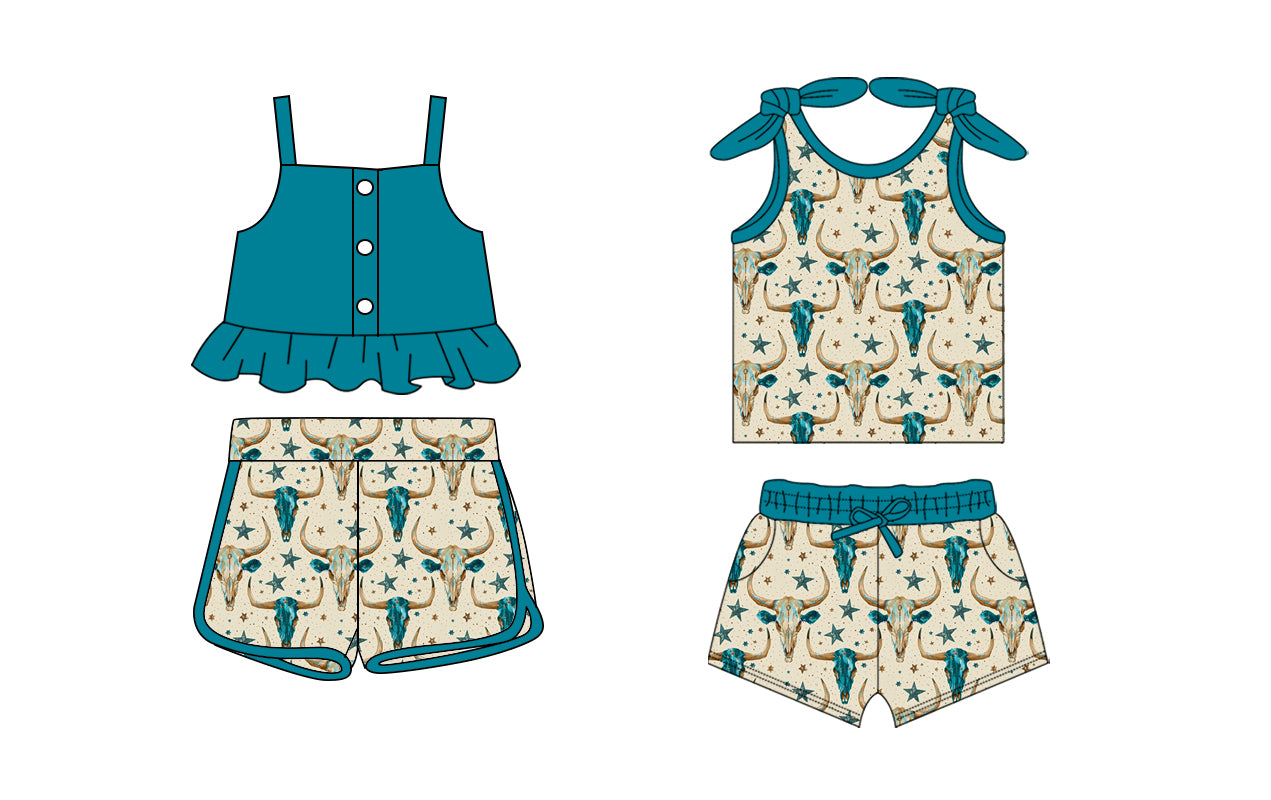 2.17 custom each style moq 5eta 4-6week Sibling Sister baby girls short sleeve shorts sets and set 6 match design