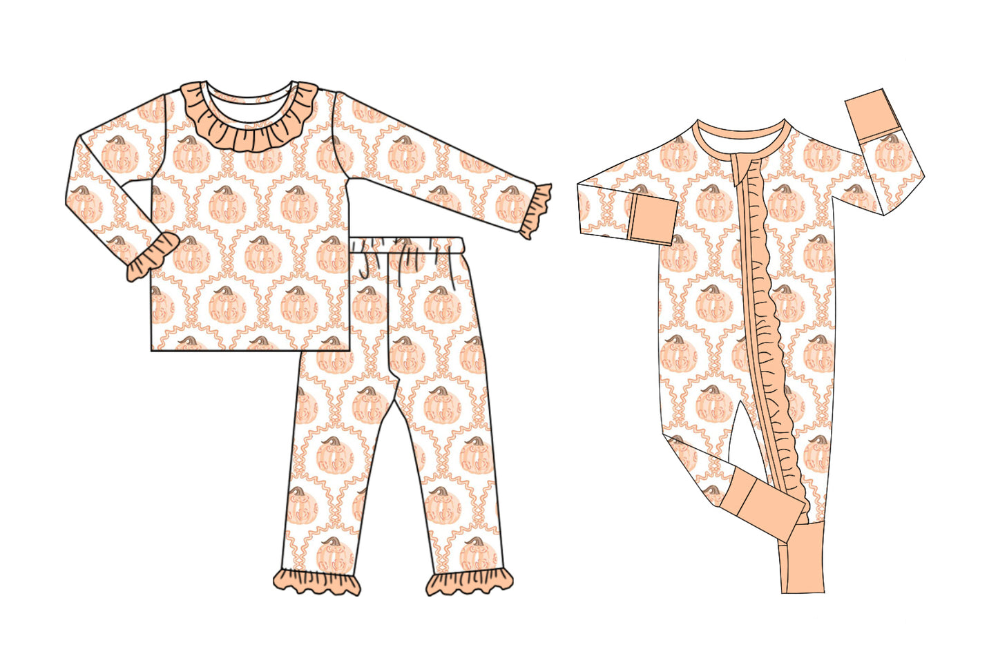 5.6 custom each style moq 5eta 4-6week Sibling Sisters pumpkin baby girl long sleeve pants sets and rompers match family design