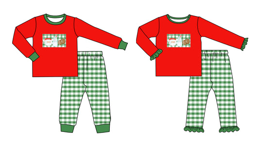 25.8.27 custom each style moq 5 eta 4-6week Sibling Sisters Christmas red baby girl long sleeve pants sets 2